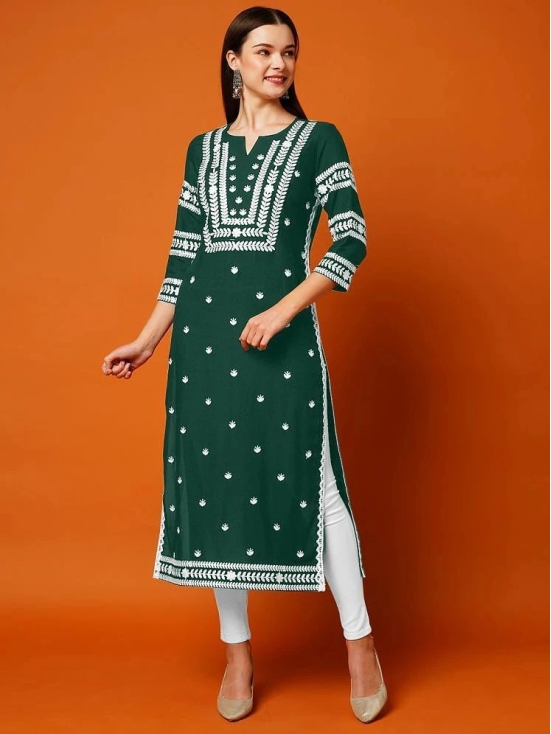 Kapadia Rayon Embroidered Straight Womens Kurti - Green ( Pack of 1 ) - None