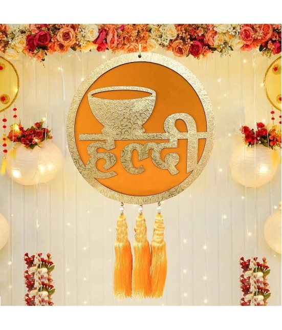 Zyozi ® Haldi Ceremony Decorations Kit | Haldi Board for Home Decorations | Haldi Decorations Door Board, Home Decoration Items | Haldi Board For Bride & Groom - Yellow