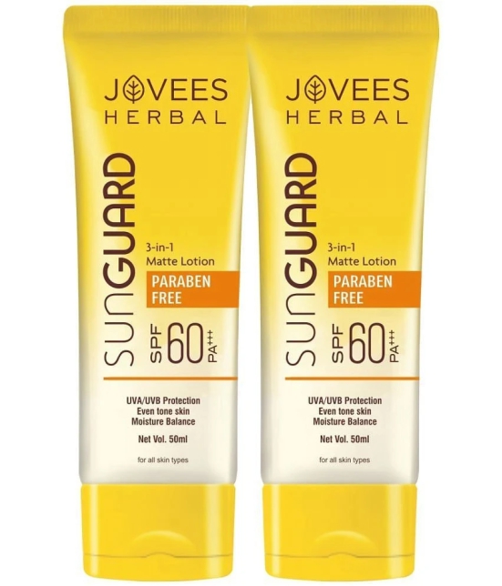 Jovees Herbal Sun Guard Lotion SPF 60 PA+++ 3 in 1 Matte Lotion Even Tone Skin 50ml (Pack of 2)