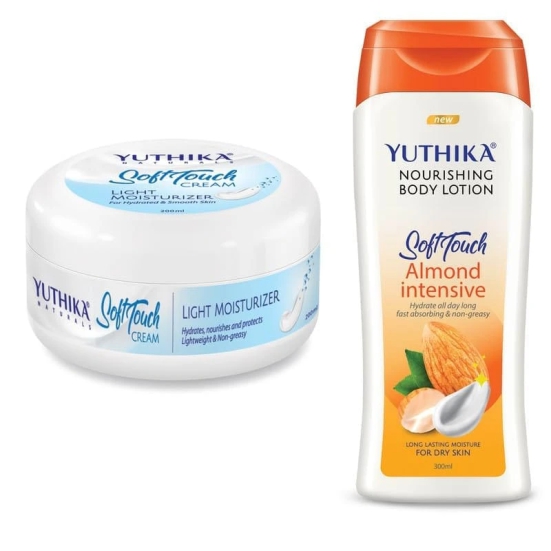 Yuthika Soft Touch Light Moisturizer Cream 300ml and Almond Body Lotion 300ml Combo Pack