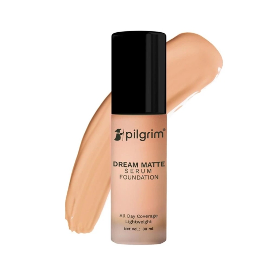 Pilgrim Serum Liquid Foundation, Matte & Poreless, 30 ml | Foundation for face make up infused with Vit C, Hyaluronic Acid & Bamboo Extract |Water-Resistant,All Day Coverage |All Skin Types