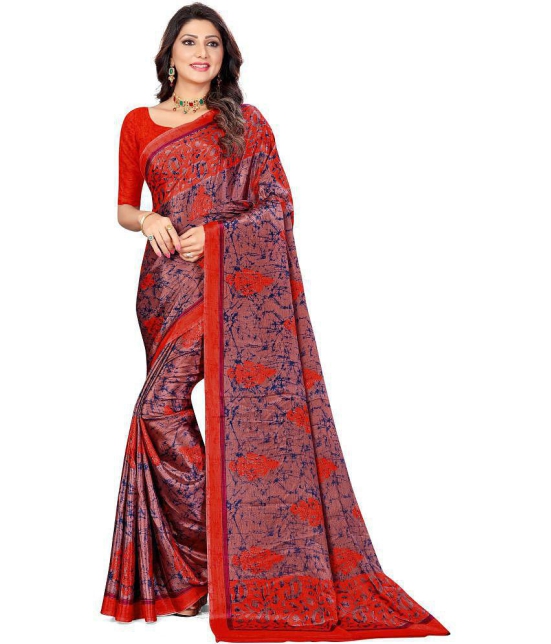 LEELAVATI - Red Crepe Saree With Blouse Piece ( Pack of 1 ) - Red