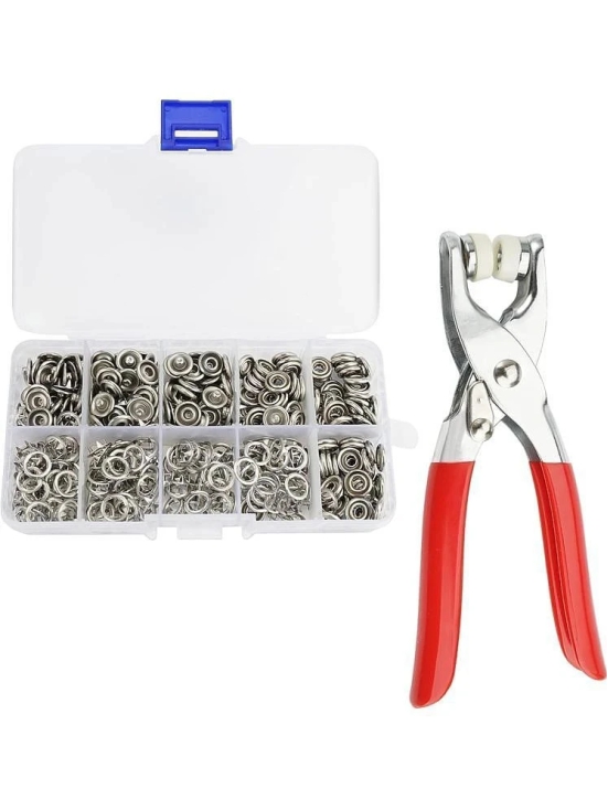 NAMRA Snap Buttons Kit (100PCS Silver Button) Metal Thickened Fasteners Set with Hand Pliers -Easy 9.5mm Five-Claw Buckle Set for Childrens Clothing Household Machine Press Tool Included