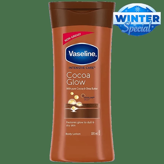 Vaseline Intensive Care Cocoa Glow Body Lotion - With Shea Butter, Non-Greasy Formula, 100 Ml