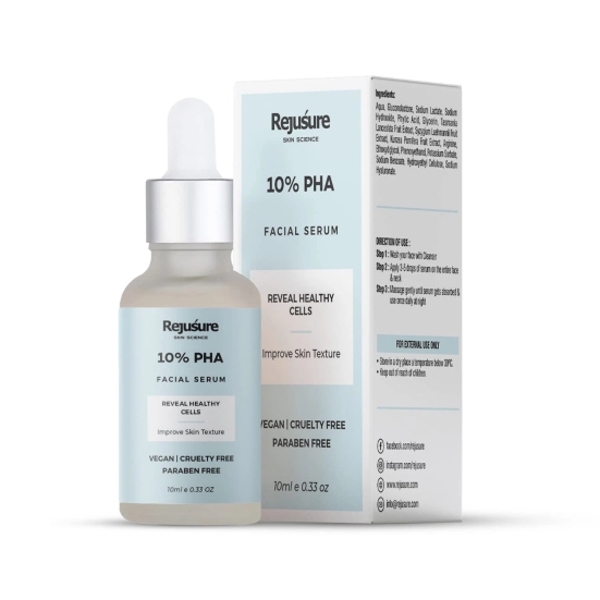 Rejusure 10 PHA Face Serum: Gluconolactone for blemish care, exfoliation, pore tightening, hydration, sebum control. For men & women, 10 ml.-Rejusure 10% PHA Face Serum: Blemish Care, Exfoliation