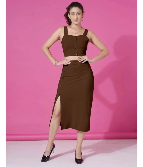 Selvia Brown Solid Skirt Top Set - None