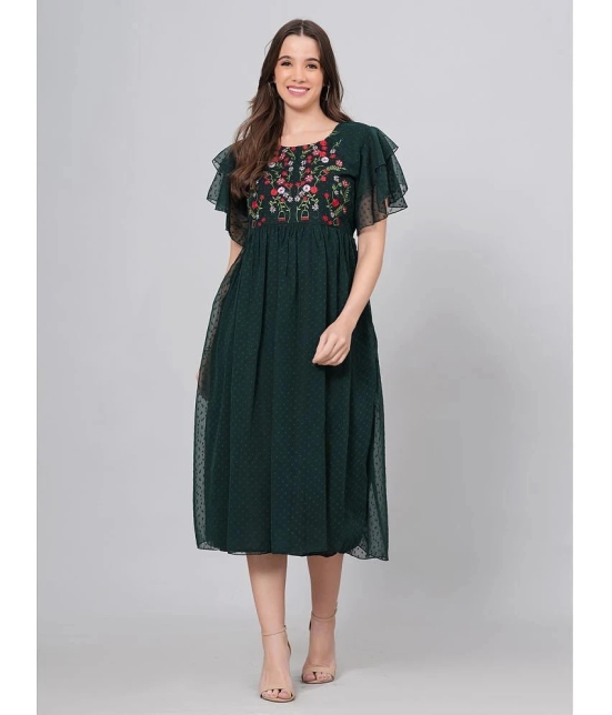 JC4U Crepe Embroidered Midi Womens Fit & Flare Dress - Green ( Pack of 1 ) - None