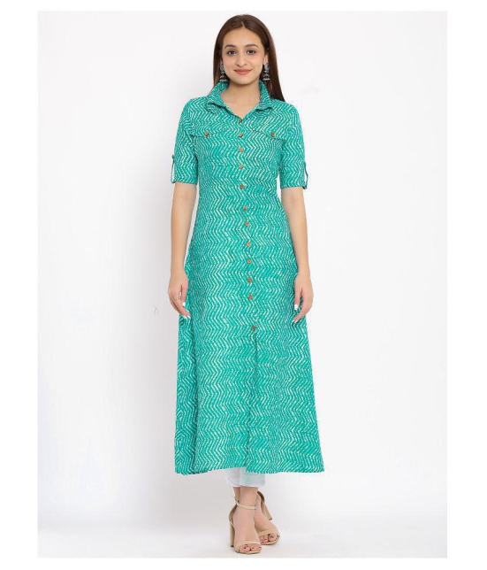 FabbibaPrints - Green Cotton Women's Flared Kurti ( ) - L