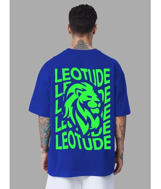 Leotude Cotton Blend Oversized Fit Printed Half Sleeves Mens T-Shirt - Blue ( Pack of 1 ) - None