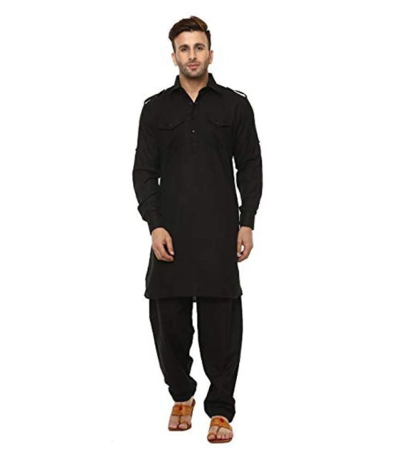 Sys Black Cotton Pathani Suit Pack of 1 - None