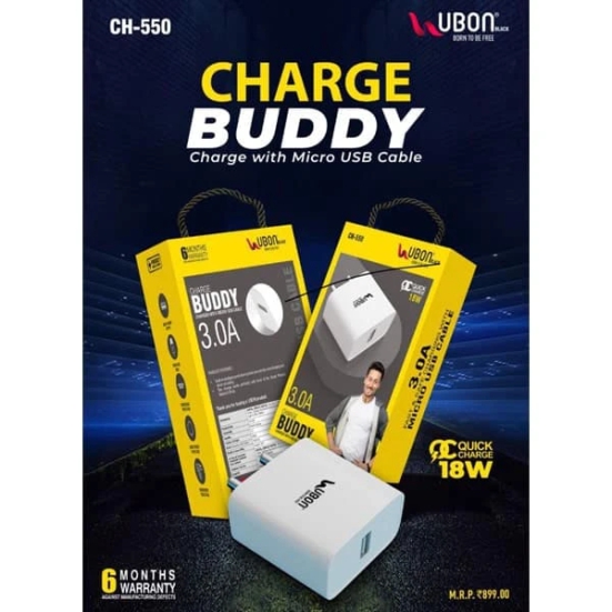 Ubon CH 550 Charge Buddy Charger With Micro USB Cable (White)