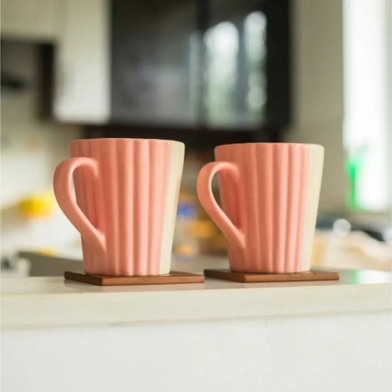 Dual Toned Ceramic Mug | Set of 2 Beige-Peach