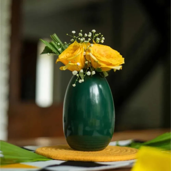 Oval Ceramic Table Vase Emerald Green