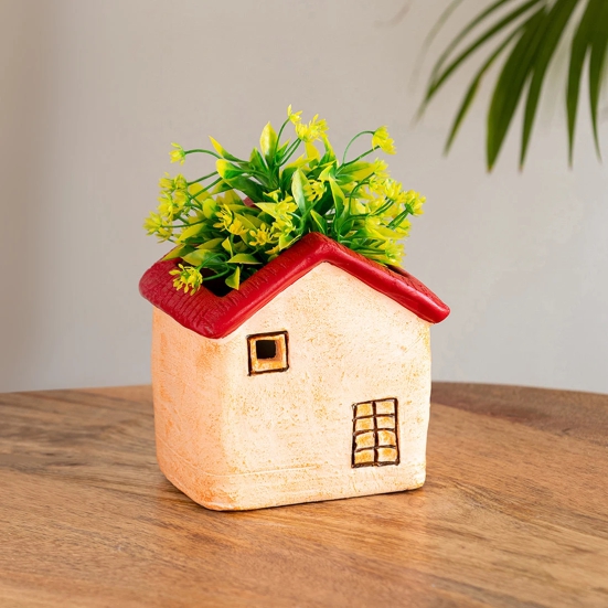 Homely Cottage Handmade & Hand-Painted Terracotta Table Planter Flower Pot (5.7 Inch, Peach)