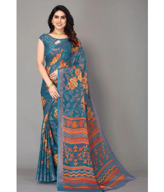 Sitanjali - SkyBlue Brasso Saree With Blouse Piece ( Pack of 1 ) - SkyBlue