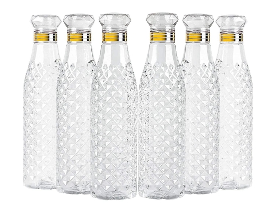 Denzcart Diamond Pattern Plastic Water Bottle Set Of 6 ( 1000ml Each,Plastic ) (White, PET) (5)  by Ruhi Fashion India