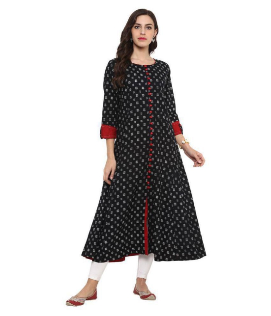 Yash Gallery Black Cotton Anarkali Kurti - XXL