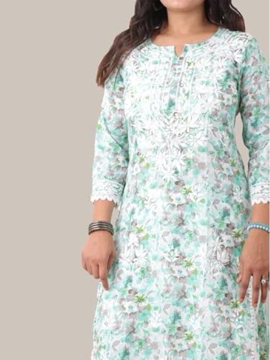 Pravia Lucknowi Chikankari Premium Very Fine Hand Embroidered MUL MUL Cotton Long Kurti with Quersia Lace, Peach Colour