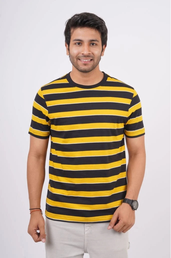 Men's Yellow Striped Crew Neck T-Shirt