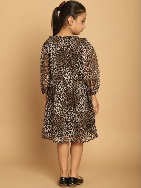 MINI & MING Girls Animal Printed Puff Sleeve Georgette A-Line Dress