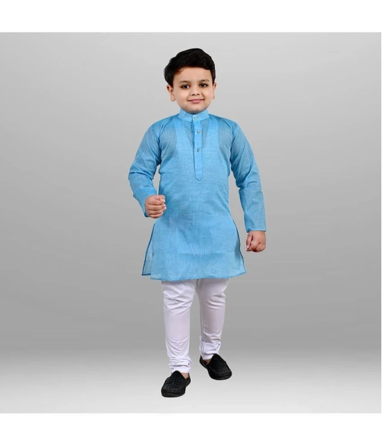 J D Creation - Turquoise Cotton Boys Kurta With Pyjama ( Pack of 1 ) - None