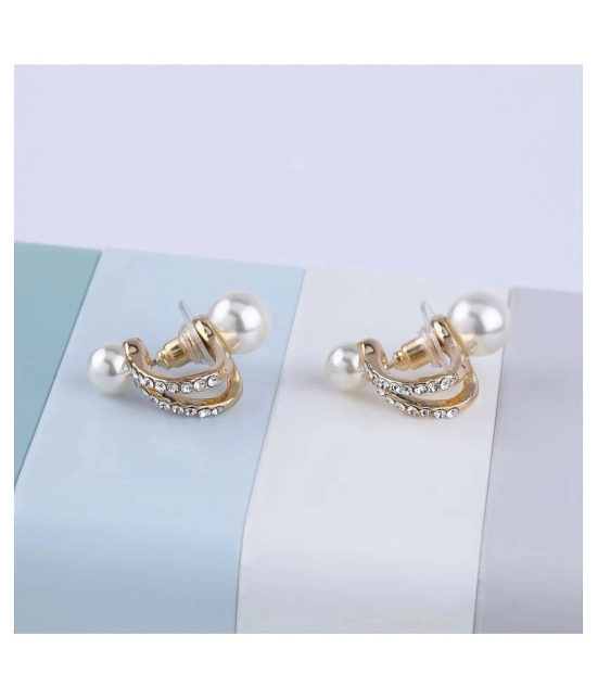 SILVER SHINE Party Wear Charm Pearl Stud Earring For Women Girl - Golden