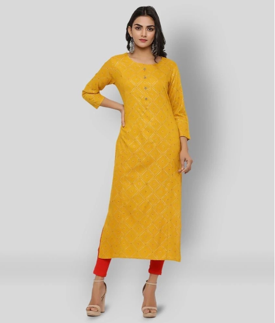 KIPEK - Yellow Rayon Womens Straight Kurti - S