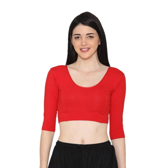 Women's 3/4 Length Cotton Stretchable Readymade Plain Blouse - Red Red M