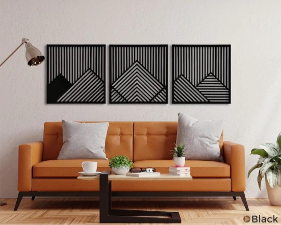 Mountain  geometric wooden wall art-60 x 60 cm (23.6 x 23.6 inches) / Black