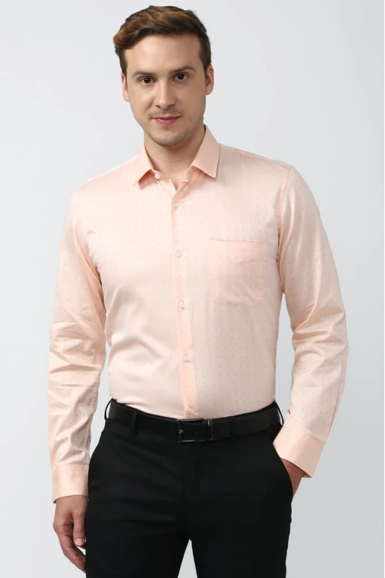 Men Peach Slim Fit Formal Full Sleeves Formal Shirt