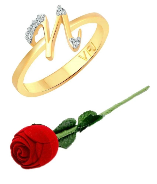 Vighnaharta Initial N Letter with Rose CZ Gold and Rhodium Plated Alloy Finger Ring for Girls and Women - [VFJ1188ROSE-G8] - None