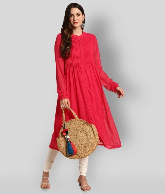 Janasya - Pink Chiffon Womens Front Slit Kurti ( Pack of 1 ) - None