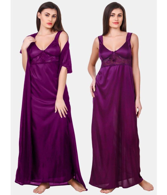 Fasense Purple Satin Womens Nightwear Nighty & Night Gowns ( Pack of 2 ) - None