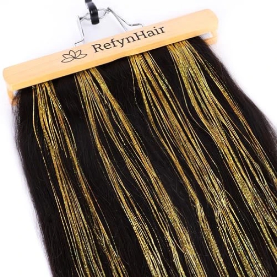 RefynHair - Tinsel Hair Extension | Golden | High Density | Festive Shimmer for Special Occasions and Everyday Glamour Glitter Shiny Metallic Party Glamorous Trendy | Pack of 4