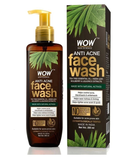 WOW Skin Science Anti Acne Face Wash - For Controlling Acne, Blackheads & Spots - No Parabens, Sulphate, Silicones & Color - 200mL