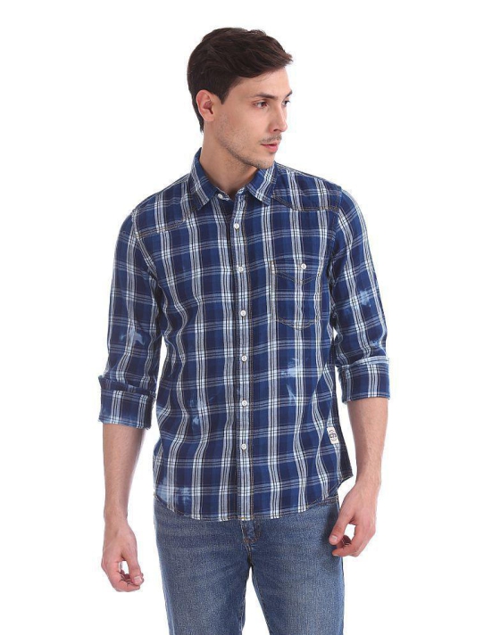 Cherokee 100 Percent Cotton Blue Checks Shirt - None