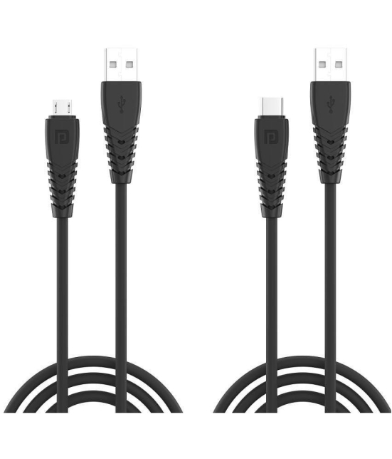 Portronics - Black 3A Micro USB Cable 1 Meter - Black