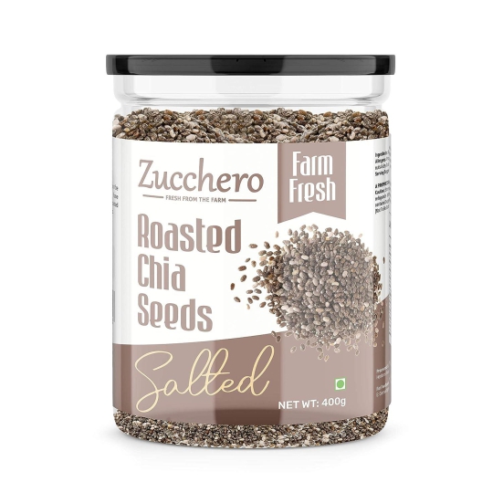 Zucchero Roasted Chia Seed, Lightly Salted, 400g - Tiny Powerhouse | Omega-3 | Weight-loss _ Dry Roasting | Oil-Free| Slow baked Seeds