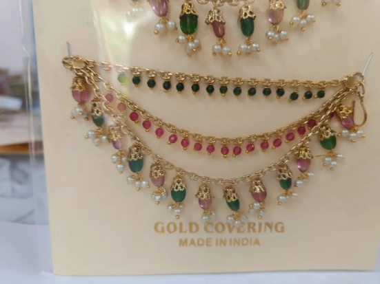 Indian Traditional Gold Covering Maang Tikka with Pearls and Beads