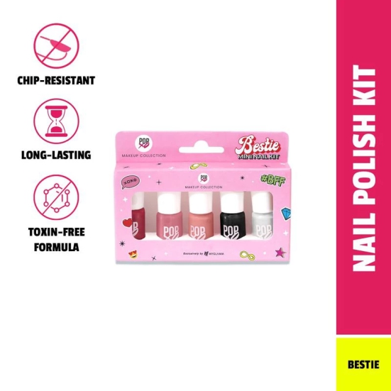 POPxo Makeup - Bestie Mini Nail Kit (Set of 5) | Long Lasting, Chip-Resistant, Glossy Mini Nail Polish Set (3ml x 5)