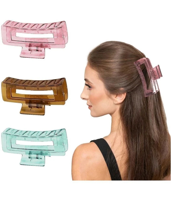 Lykaa Hair Claw Clips Acrylic for Thin/Medium Thick Hair Rectangle Jaw Clips Hair Claw Clip 3Pcs - Multi