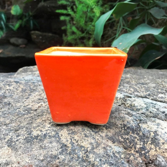 On the Move Ceramic Pot With Tray-Orange