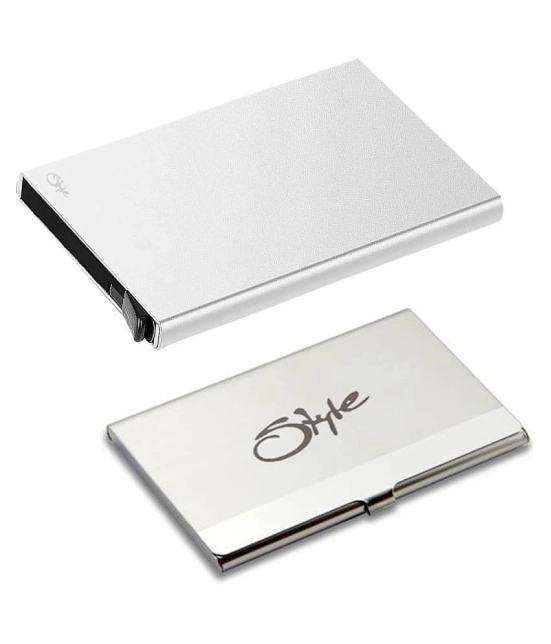 High Quality Metal with White Debit/Credit ATM|Combo of 2| Card Holder (26072608) - Silver