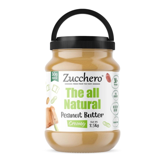 Zucchero 100% Natural Peanut Butter, Creamy, 2.5Kg - Unsweetened | 100% | Protein: 30G [Offer Alert: Dark Chocolate Multigrain, Box of 5 Bars worth Rs 200 Free]