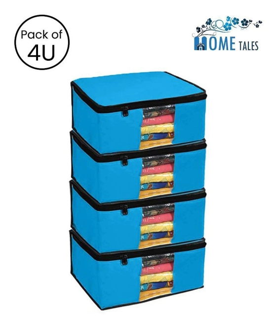 HOMETALES Saree Cover / Cloth Storage & Organizer with Transparent Window,Blue (4U)