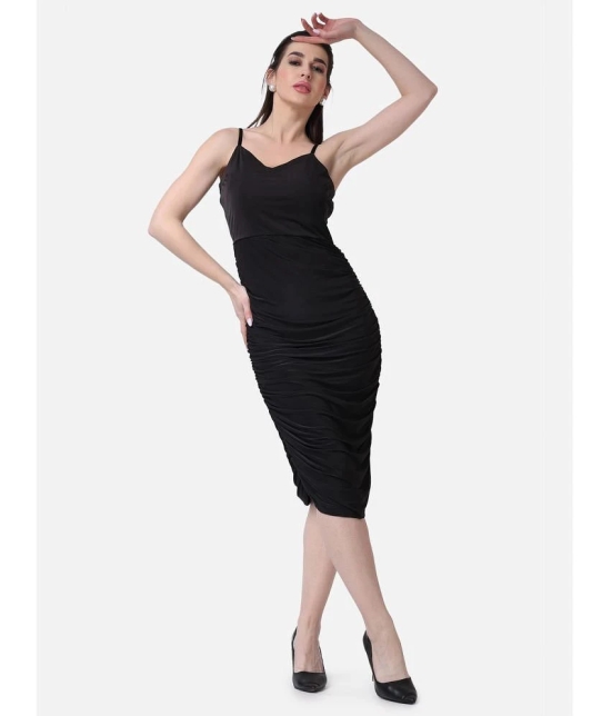 POPWINGS Polyester Solid Midi Womens Bodycon Dress - Black ( Pack of 1 ) - None