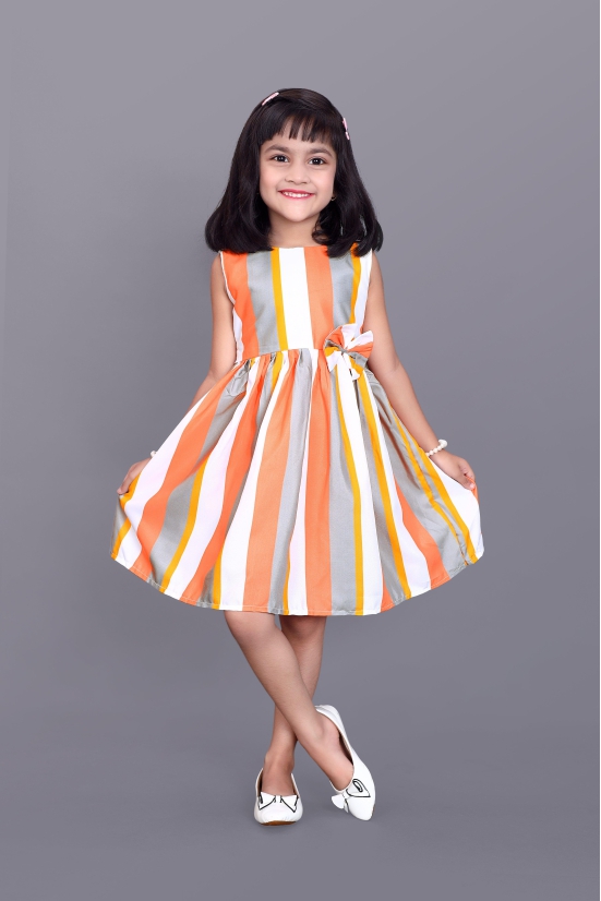 Kids Girls Knee Length Striped Multicolour Design Festive/Wedding Fit & Flare Dress-5 - 6 Year