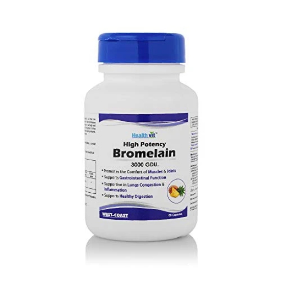 Healthvit Bromelain 3000 GDU, 500 mg, 60 Capsules: Supports Digestion, Bruises, Immune System.-Healthvit Bromelain 3000 GDU, 500 mg, 60 Capsules | Supports Digestion, Bruises, Immune, Extra Strength