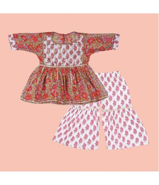 Arshia Fashions Baby Girls Jaipuri Print Frock Style Kurti with Frill Sleeves and Palazzo Style Salwar Ethnic Dress - None