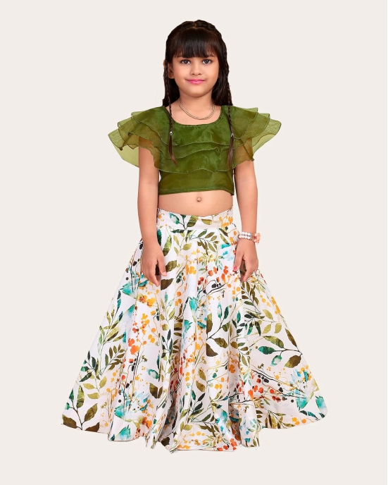 Girls Reyon cotton Stylish Digital Printed Stiched Lehenga choli (Ethnic Wear) For Kids Girls-White / 5 Years-6 Years